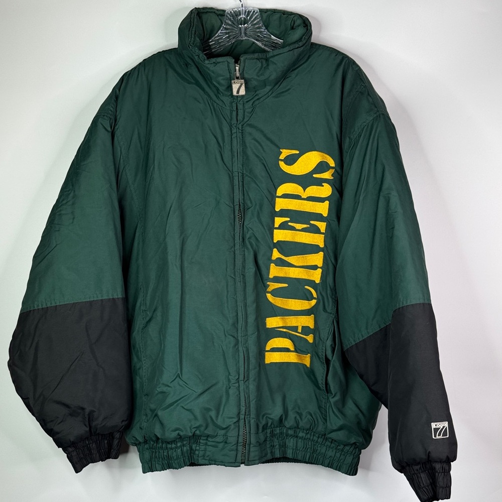 Vintage Logo 7 Green Bay Packers Puffer Jacket Size Large Korea (flaw)